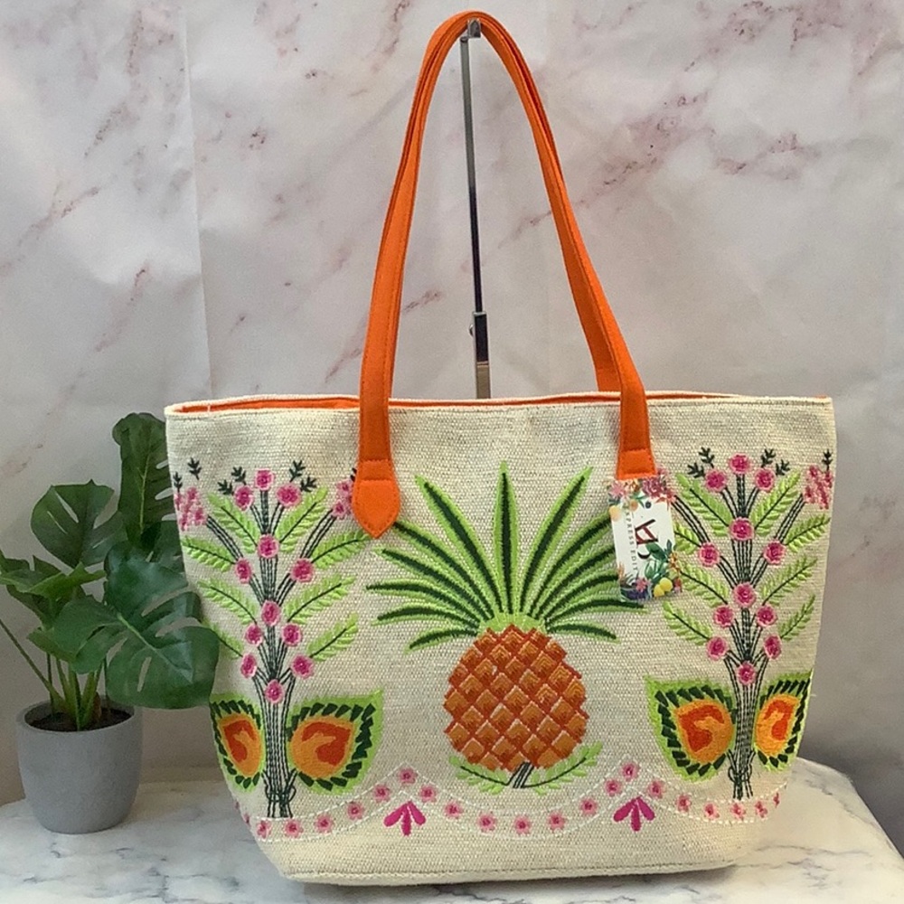 NWT Express Edit Embroidered Pineapple Tote Bag